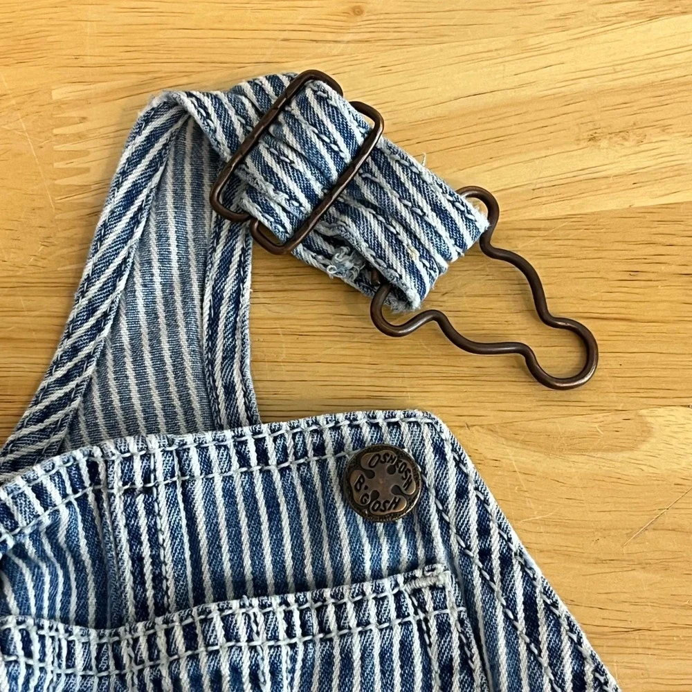 OshKosh Bgosh Kids Hickory Stripe Denim Overalls Blue White Shortalls Bibs